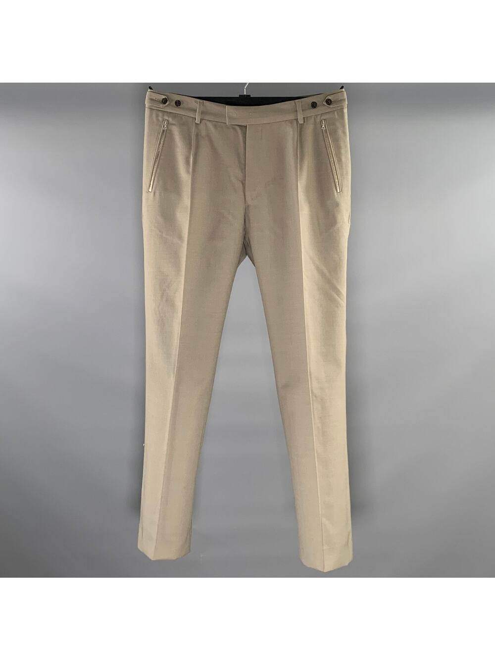 DRIES VAN NOTEN Size 34 Grey Cream Pleated Wool Polyester Cashmere Casual Pants
